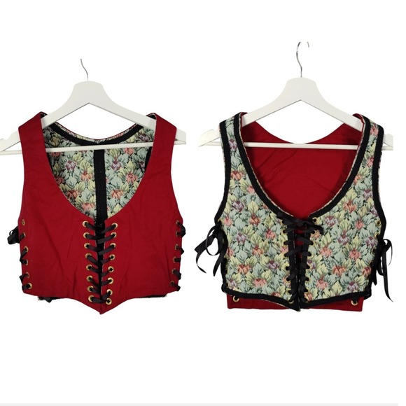 Handmade Reversible Tapestry Floral Lace Up Corset Womens Small Renaissance - Picture 1 of 13